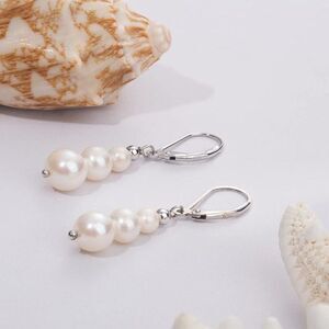 925 Sterling Silver Leverback Freshwater Pearls Earrings 3 Pearl Drop Dangle